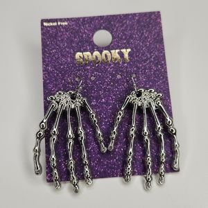 5 for $25! Silver Tone Skelton Hand Statement Earrings